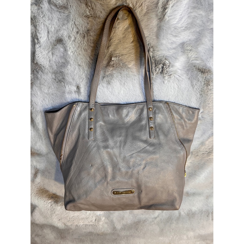 Juicy Couture Genuine Leather Tote Bag Shoulder Bag adjustable‎ Zipper Gray